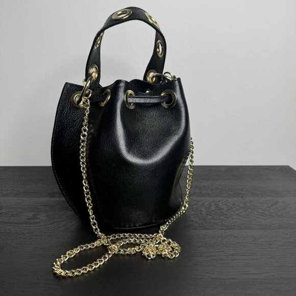 HOUSE OF HARLOW‎ 1960 100% Leather Bucket Drawstring Bag Eyelets - Picture 6 of 10